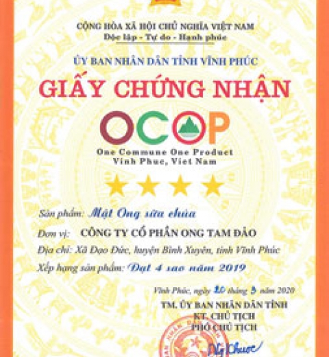 Giấy chứng nhận OCOP Mật ong sữa chúa