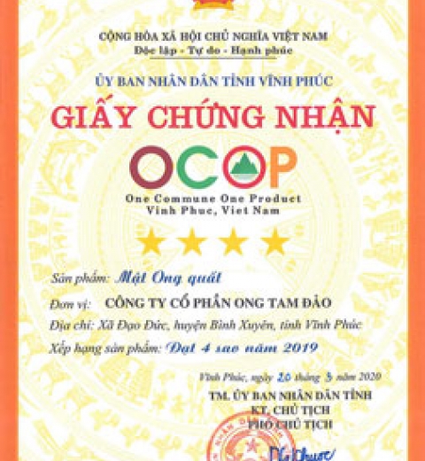 Giấy chứng nhận OCOP Mật ong quất