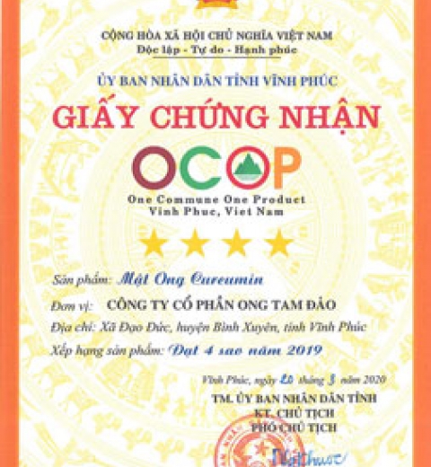 Giấy chứng nhận OCOP Mật ong Curcumin